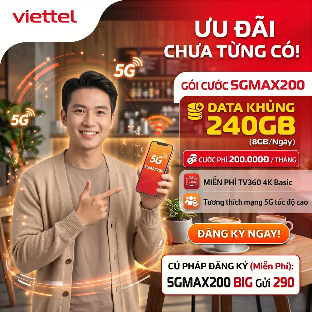 Gói 5GMAX200 Viettel